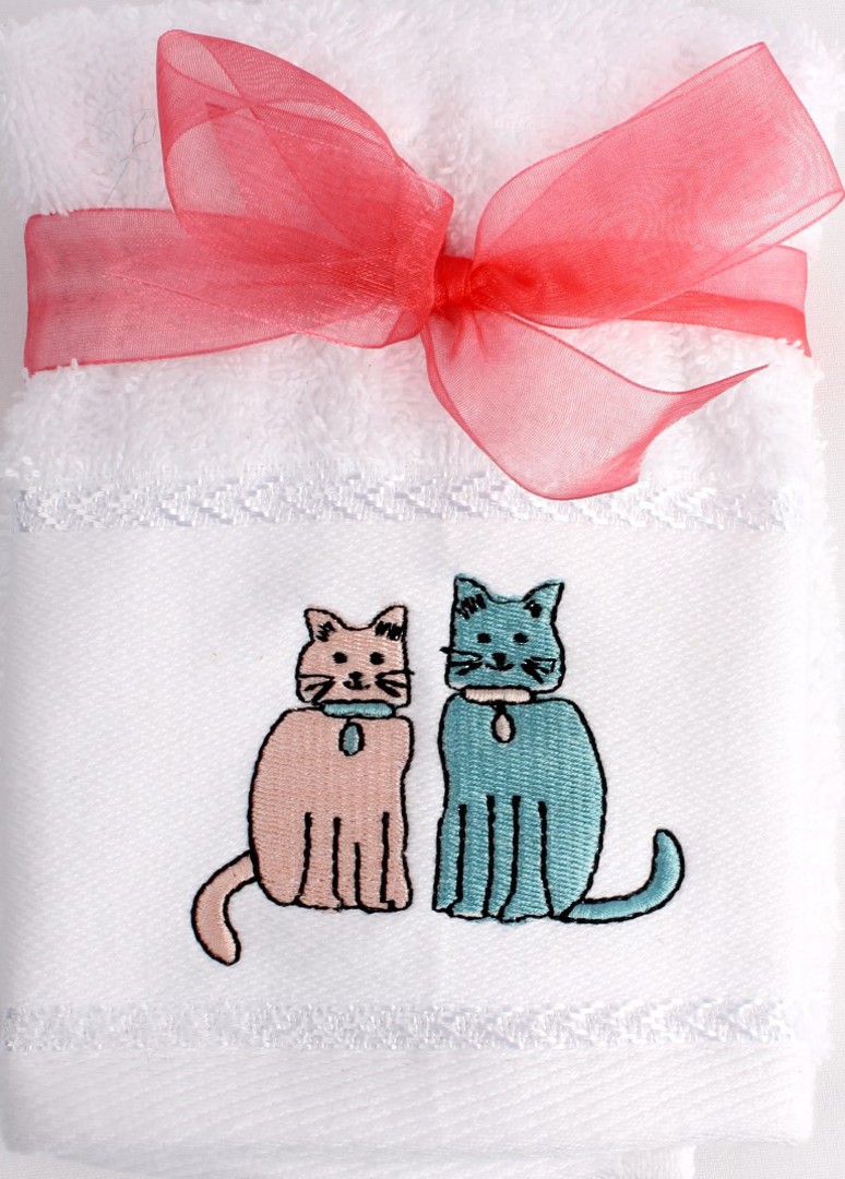 Matching Embroidered 2 facecloth gift set- Cat Code: FAC-CAT/2SET image 0